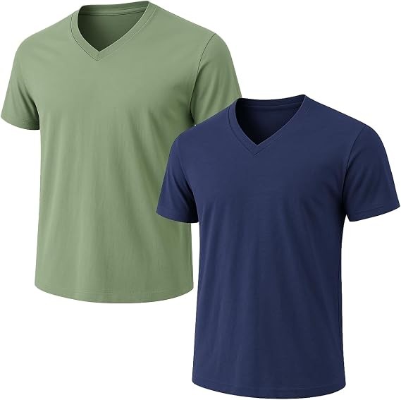 Men’s V Neck T-Shirt 2 Pack 100% Cotton Short Sleeve Casual Basic Tee
