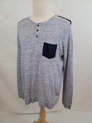 Vince Henley Tee T-Shirt Men’s Light Gray Heather Contrast Black Pocket Large