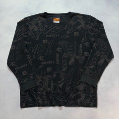 Vintage AND1 Long Sleeve Thermal Shirt Mens L Black AOP Basketball Graphic Y2K