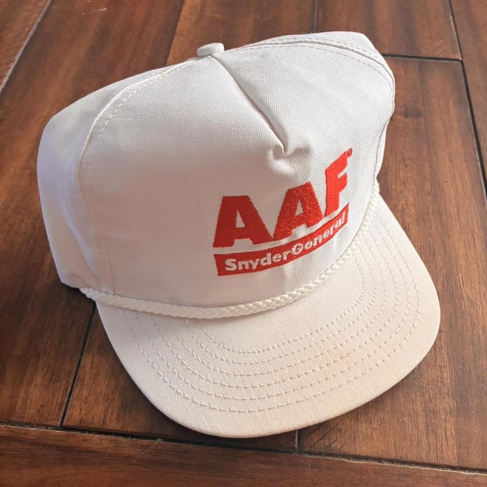 Vintage 90s AAF SnyderGeneral trucker snapback hat white red USA made one size