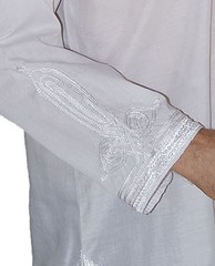 Moroccan Men Tunic Shirt Cafan Casual Handmade Embroidered Cotton X- Large White