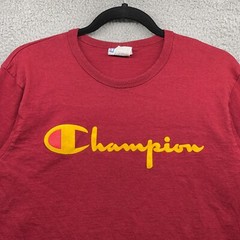 Champion Mens T-Shirt Red Long Sleeve Crew Neck Logo Pullover Cotton Size L