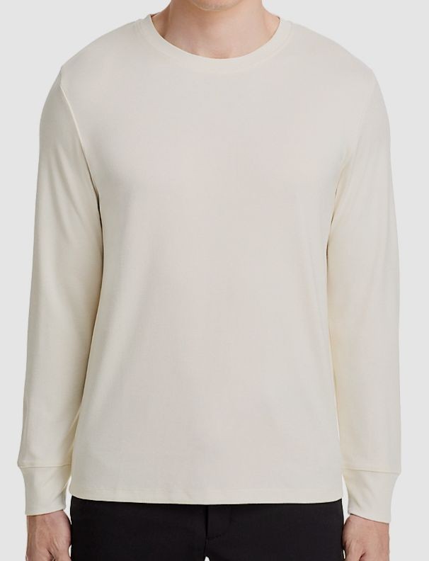 Theory Men’s Ivory Essential Crewneck Long Sleeve T-Shirt Size L