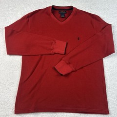 Polo Ralph Lauren Shirt Men Medium Red Waffle Thermal Long Sleeve Sleepwear