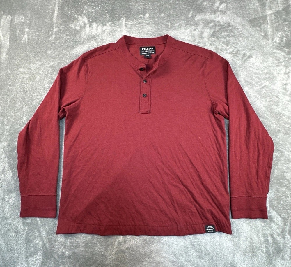CC Filson Shirt Mens XL Red Double Layer Henley Outdoors Thermal Long Sleeve
