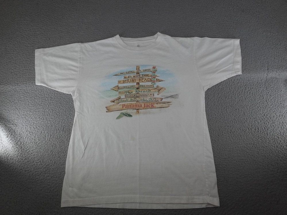 Panama Jack Shirt Mens Small White Graphic Beach Sign Relax Chill Out Surf Tee