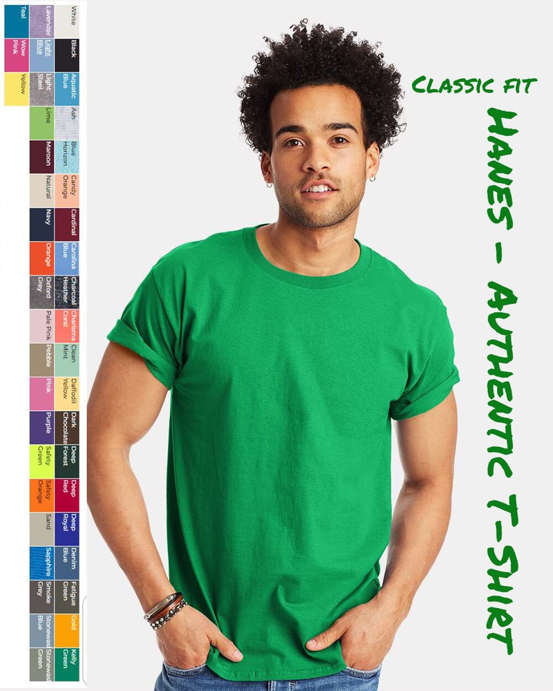 Hanes 5250 Mens Short Sleeve Authentic 100% Cotton Crew Neck Stylish T-Shirt