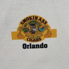 Vintage Gildan L Ivory White T Shirt Smokin Ass Cigars Orlando Fine Leaf Tobacco