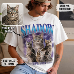 Pet Portrait Tee Custom Dog-Mom Cat-Mom 90s Bootleg Photo Print Gift, S to 3XL