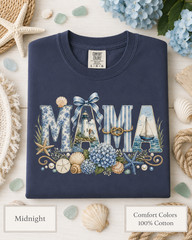 Coastal Mama Shirt, Comfort Colors Lighthouse Hydrangea Tee, Mom Beach Gift