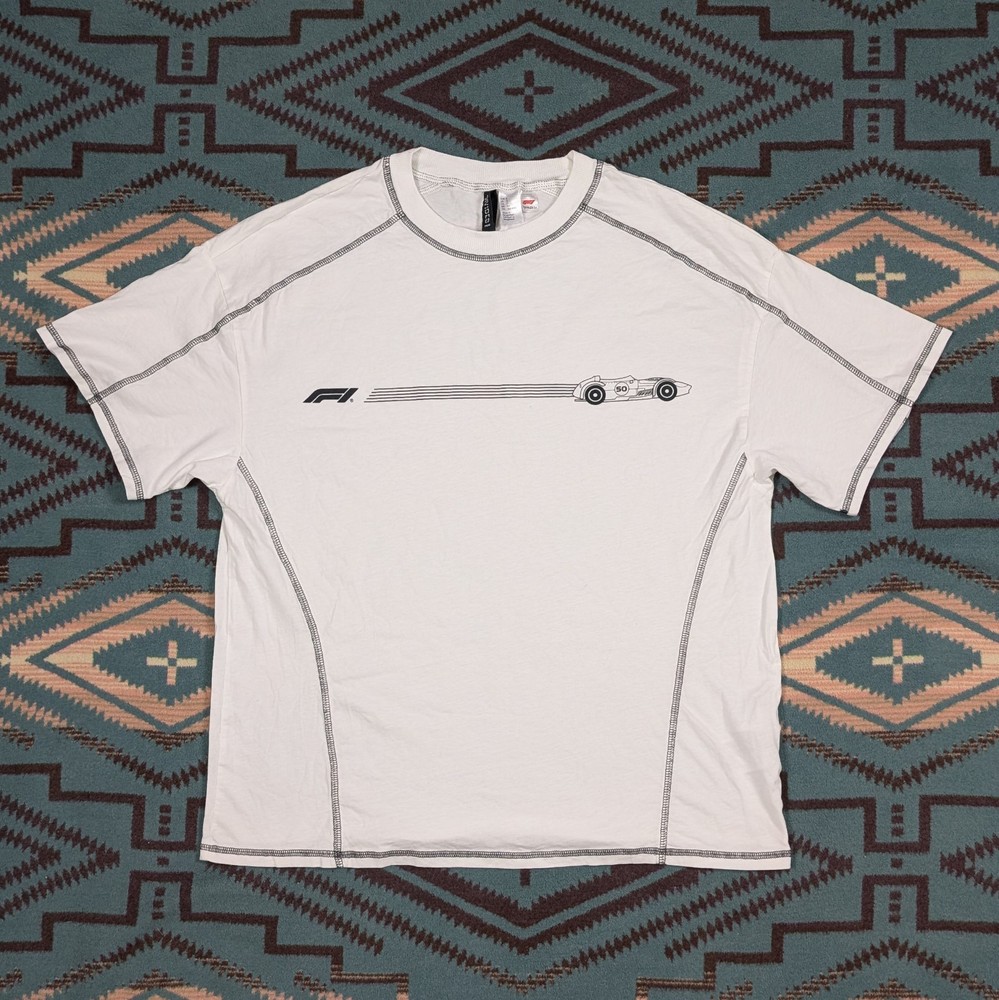Formula 1 Flat Seam Retro H&M T Shirt Official F1 Mens Small White Cotton