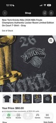 Nike New York Knicks 2026 NBA Finals Champions Limited T-Shirt Gray 2XL