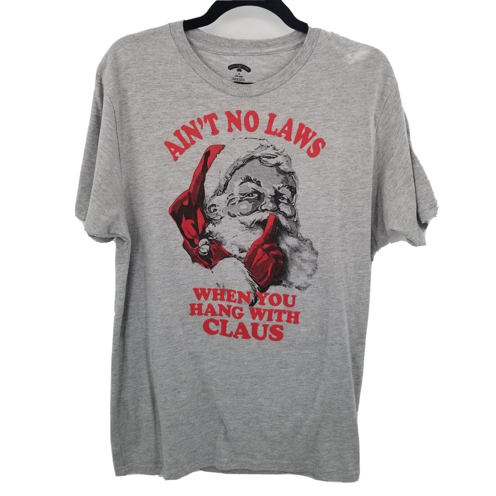 holiday time santa claus graphic tee men M gray short sleeve novelty humor funny