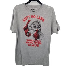 holiday time santa claus graphic tee men M gray short sleeve novelty humor funny