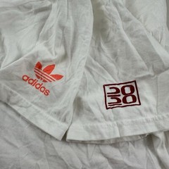 ADIDAS Japan Script Print T-Shirt Mens Small Trefoil Text Logo White Orange