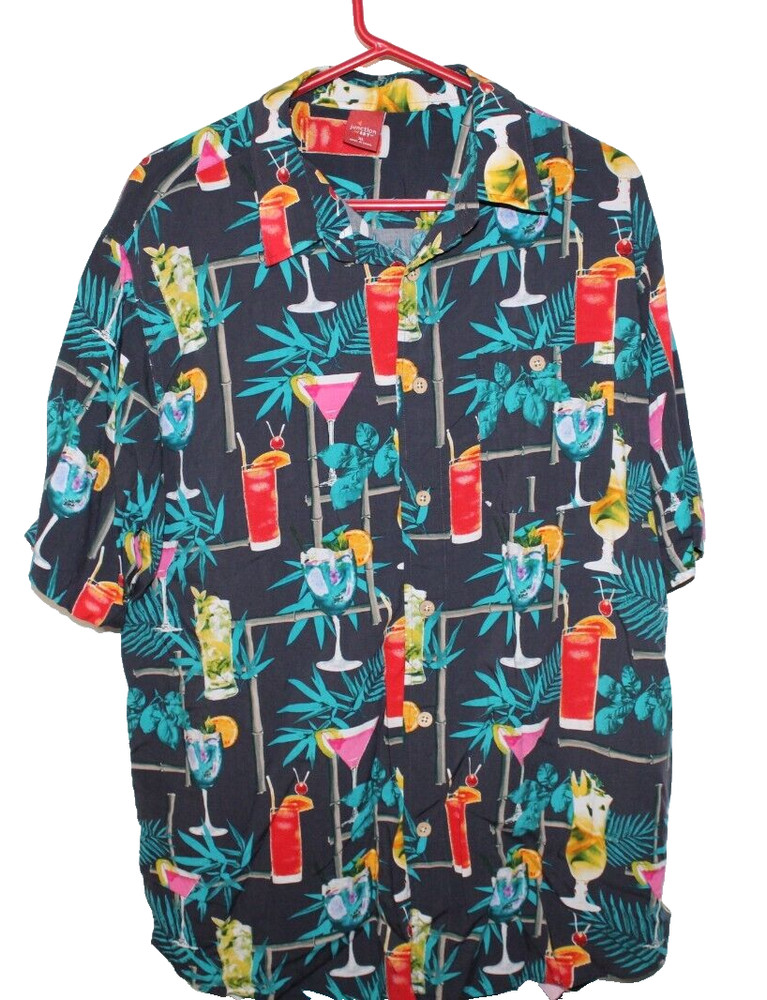 Junction West Hawaiian Shirt Extra Large Cocktail Drinking Palm Tree Blue Party