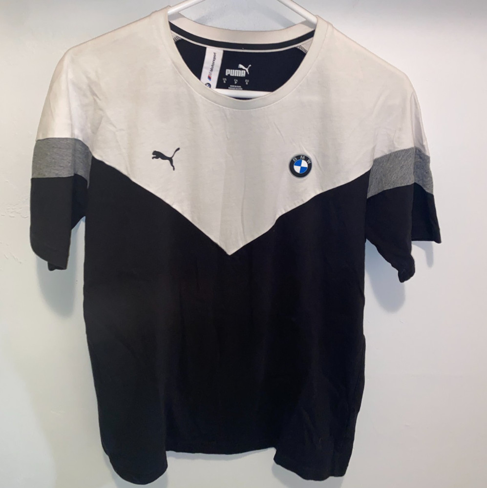 PUMA BMW Motorsport Racing M Logo T-Shirt Mens Size S White Black Colorblock