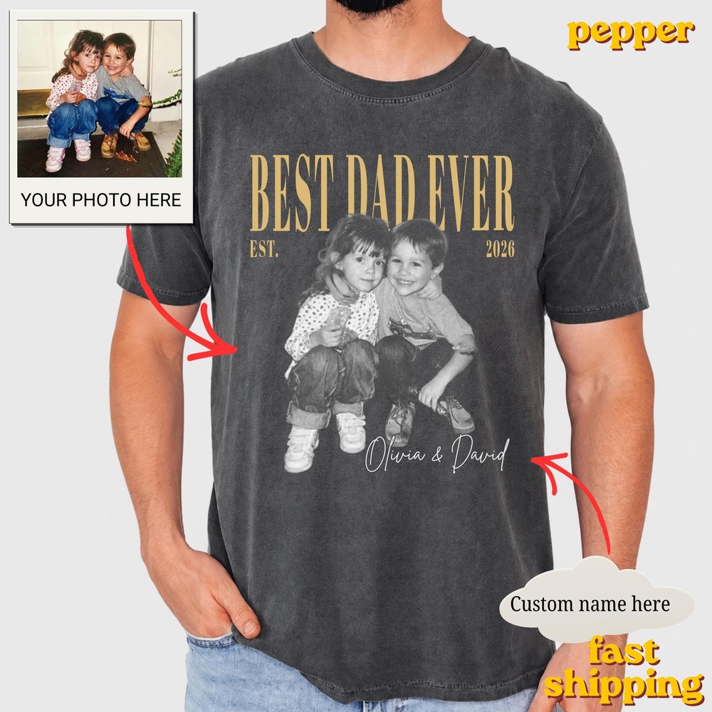 Custom Dad Photo Shirt Personalized Kids Picture Tee Fathers Day Gift