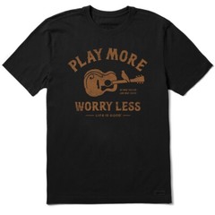 Life is Good. Men’s Crafty Guitar Play More SS Crusher Tee, Jet Black