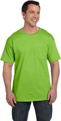 Mens Hanes Beefy-T 5190 Lime Green Cotton Long Sleeve Pocket T-Shirt Size M NWT