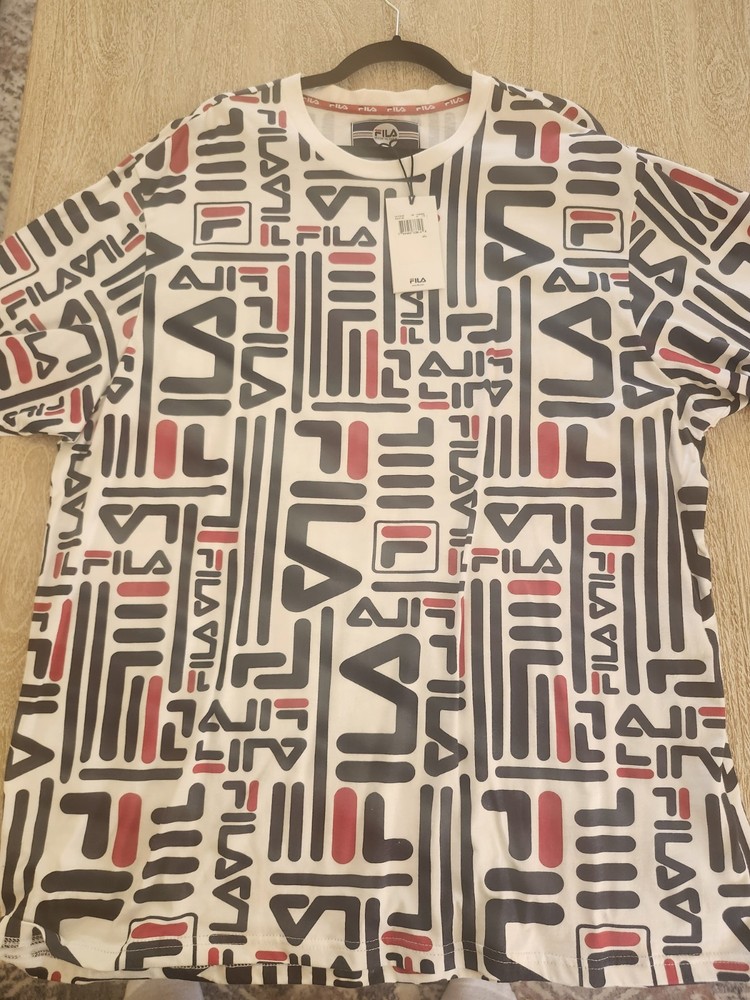 FILA Men’s 4XL Big & Tall White/Black/Red Graphic Logo Crewneck Tee