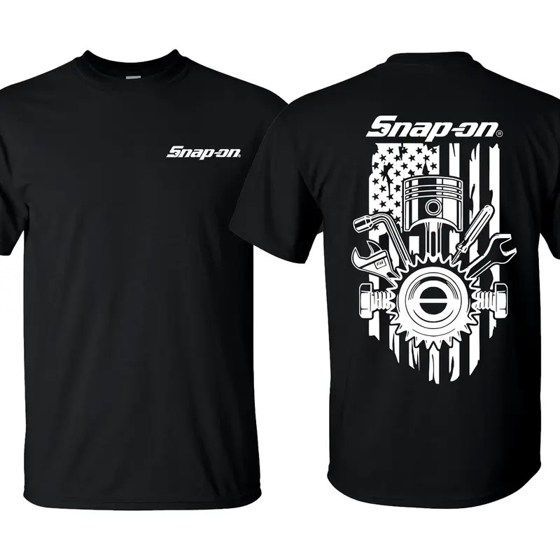 Snap-On T-Shirt American Flag Theme Unisex Casual Wear Crewneck Shortsleeve Men