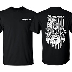 Snap-On T-Shirt American Flag Theme Unisex Casual Wear Crewneck Shortsleeve Men