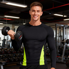 Athletic Long Sleeve Compression Shirts Dry Fit Sports Gym Shirts Outdoor Blue