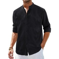 Linen Shirt Men’s Stand Collar Long Sleeve Chinese-style Cotton Loose Casual Top