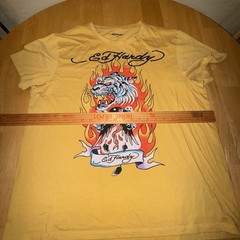Ed Hardy Shirt Men’s XL Yellow Embellished Tattoo Motocycle Biker Rock Y2K Skull