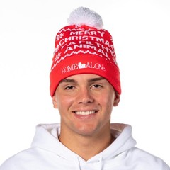 Home Alone Merry Christmas Fold Cuff Pom Adult Knit Beanie Red Winter Hat Cap