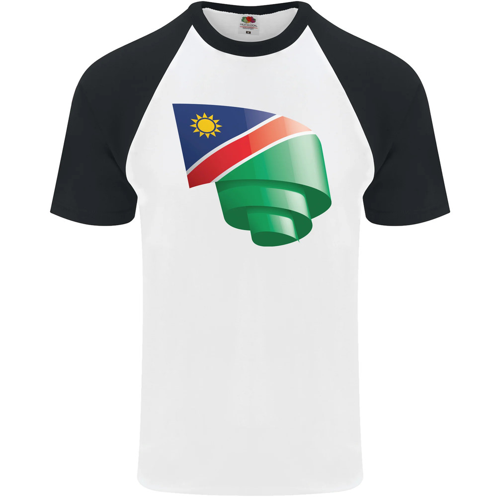 Curled Namibia Flag Namibian Day Football Mens s/S Baseball T-Shirt