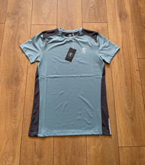 Gym King Mens Performance Smoke Blue Contrast T Shirt Panel Short Sleeve