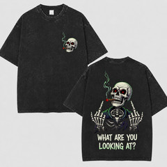 What Are You Looking At Skeleton Washed T-Shirt Gothic Halloween Tee