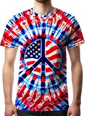 Men’s Tie Dye Short Sleeve T-Shirt Vintage Hippie Style Polyester Crew Neck Tee