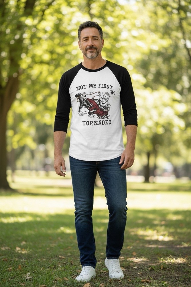 Handmade Men’s White/Black Graphic Crew Neck 3/4 Sleeve Cotton Raglan T-Shirt XL