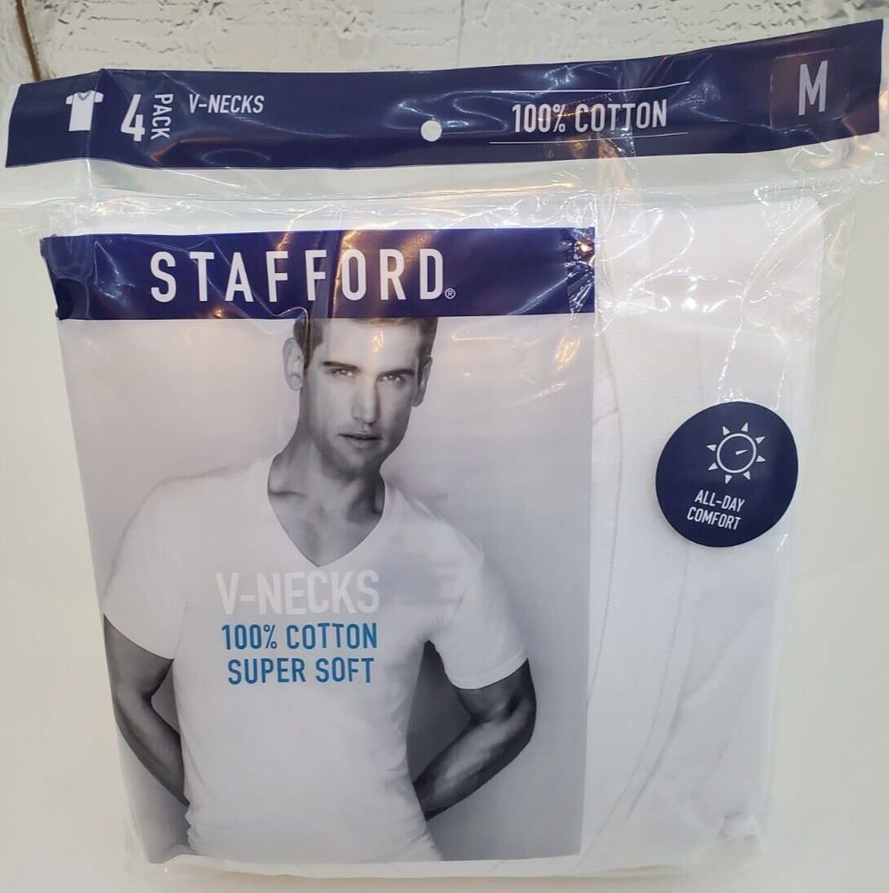 Stafford T Shirts Super Soft 100% Cotton V Necks Medium 4-Pack
