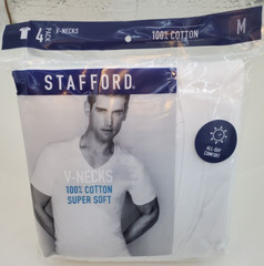 Stafford T Shirts Super Soft 100% Cotton V Necks Medium 4-Pack