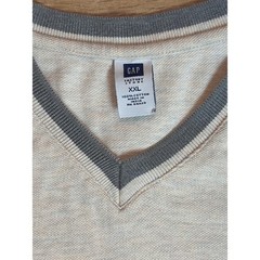 Gap Factory Mens XXL V-Neck Shirt Short Sleeve Oatmeal Heather Grey Trim Cotton