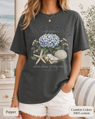 Coastal State of Mind Shirt, Comfort Colors Hydrangea Seashell Beach Tee