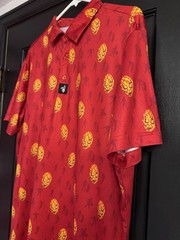 Men’s Graphic Polo Shirt – Hop Monster Design | Silky Soft Feel | Red | Size L