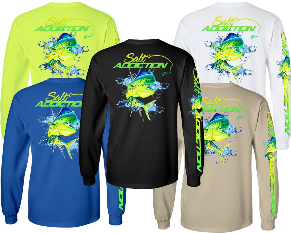 Salt Addiction Saltwater Dolphin Fishing Long Sleeve T Shirt Mahi Mahi Cotton