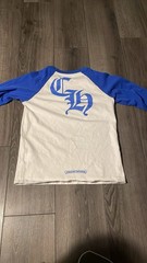 Chrome Hearts Men’s White/Blue Colorblock Logo Raglan Long Sleeve Tee