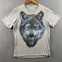 Diesel Shirt Mens Large Gray Short Sleeve Crewneck Nature Wolf Graphic Tee Top