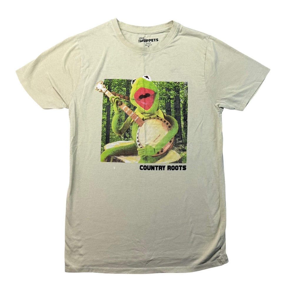 The Muppets Shirt Men’s Medium Beige Disney Kermit Banjo Country Roots Casual