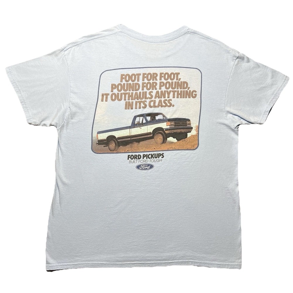 Ford F150 OBS Built Ford Tough Slogan T Shirt Mens Large Blue Truck Graphic Tee