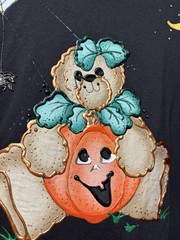 Vtg Hanes Halloween Teddy Bear Pumpkin Tee shirt Single Stitch Puff Print L USA