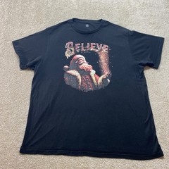 Holiday Time Shirt Mens 3XL 54-56 Black Believe Santa Graphic Tee