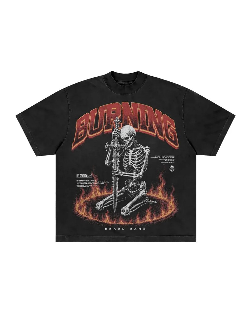 Men’s Gothic Streetwear T-Shirt Skeleton Sword Graphic Vintage Washed Casual