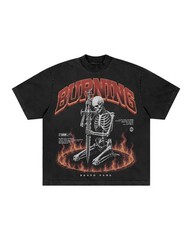 Men’s Gothic Streetwear T-Shirt Skeleton Sword Graphic Vintage Washed Casual